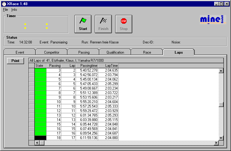 Rundenzeiten messen mit XRACE